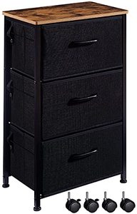 lot 65337 image: EKNITEY 3 Drawers Nightstand, Small Dresser Chest Sturdy Side End Table with Fabric Drawers and Wheels