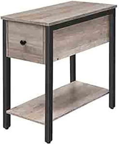lot 65347 image: HOOBRO Side Table, 2-Tier Nightstand with Drawer, Narrow End Table for Small Spaces, Stable and Sturdy Construction, Wood Look Accent Furniture with Metal Frame, Greige and Black BG04BZ01