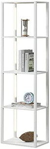 lot 65348 image: FENLO Fancy Plus - 64 Modern Wide Display Shelves with 3-Way LED, Dimmable Floor Lamp with Shelves, Lighted Curio Cabinet with 3-Way Switching LED, White
