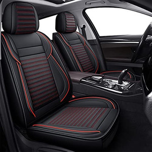 lot 65354 image: LINGVIDO Leather Car Seat Covers, Breathable and Waterproof Faux Leather Automotive Seat Covers, Universal Anti-Slip Driver Seat Cover with Backrest (Full Seat, Red)  (Retails $179)