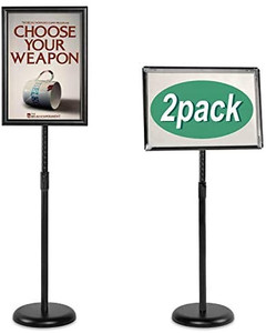 lot 65900 image: Klvied Heavy Duty Pedestal Poster Sign Stand, Adjustable Aluminum 11 x 17 Floor Standing Sign Holder for Both Vertical and Horizontal View, Black