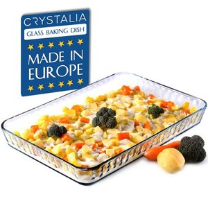 lot 65901 image: Crystalia 16inx11in Glass Baking Dish for Oven, Casserole Dish, Rectangular Baking Tray, Heat Resistant Borosilicate Glass Ovenware, Glass Cookware