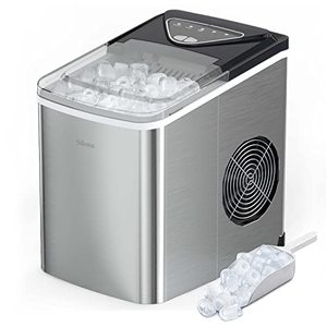 lot 65910 image: Silonn Ice Makers Countertop, 9 Cubes Ready in 6 Mins, 26lbs in 24Hrs, Self-Cleaning Ice Machine with Ice Scoop and Basket, 2 Sizes of Bullet Ice for Home Kitchen Office Bar Party