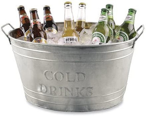 lot 66019 image: Farmhouse Oval Galvanized Steel Beverage Tubs with Handles (Cold Drinks)