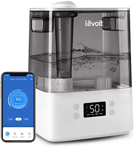 lot 66020 image: LEVOIT Humidifiers for Bedroom Large Room Home, 6L Top Fill Cool Mist for Baby and Plants, Essential Oil Diffuser, Smart Control, Quiet Sleep Mode, Humidity Setting and No Over-Humidification, Gray