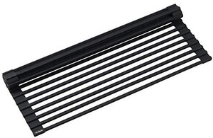 lot 66022 image: Kraus KRM-10BLACK Silicone-coated stainless steel Over the Sink Multipurpose Roll-Up Dish Drying Rack, 20.5 x 12.7 x 14 inches, Black