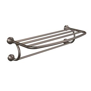 lot 66045 image: Moen YB2894ORB Eva Bathroom Hotel Towel Shelf, Oil-Rubbed Bronze