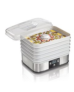 lot 66053 image: Hamilton Beach Digital Food Dehydrator for Fruit and Jerky, Vegetables and More, 5 Trays, Adjustable Temperature, 48 Hour Timer  Auto Shutoff, Grey (32100A)