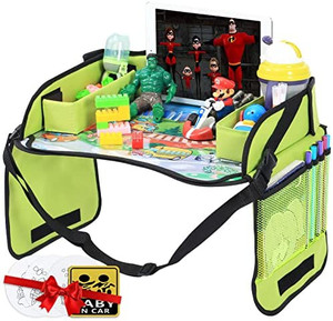 lot 66062 image: Innokids Kids Travel Lap Tray Children Car Seat Activity Snack and Play Tray Desk with Erasable Surface, iPad & Tablet Holder, Detachable Organizers for Cars, Planes & Baby Stroller (Fruit Green)