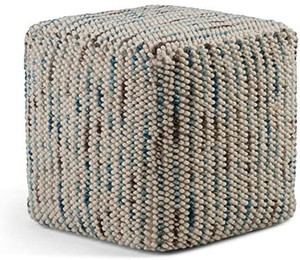 lot 66079 image: SIMPLIHOME Zoey Cube Woven Pouf, Footstool, Upholstered in Multi Color Cotton and Wool, for the Living Room, Bedroom and Kids Room, Transitional, Boho