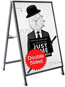 lot 67804 image: Outdoor A-Frame Sidewalk Sign 24x36 Inch Sandwich Board, Black Coated Steel Metal Double-Sided, Heavy Duty Slide-in Folding Frame Sign Holder, 2 Corrugated Plastic Poster Boards, Display Stand (Frame only)