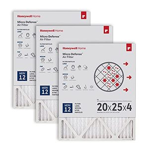 lot 67834 image: Honeywell Home 20x25x4 MERV 12, AC Furnace Air Filter, 3 PACK (CF200A1016-3PKAM) (Actual Dimensions 18.84 x 24.75 x 4.38 in.)