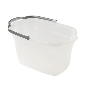 lot 67850 image: Casabella Plastic Rectangular Cleaning Bucket with Handle, 4 gallon, Clear  (Small crack--See photos)  (SOLD AS IS)