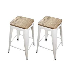 lot 67856 image: GIA 24-Inch Counter Height Backless Metal Stool with Light Wood Seat, White  (Set of 2)
