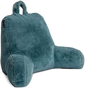 lot 67864 image: Milliard Reading Pillow with Shredded Memory Foam, Back Rest Pillow for Sitting in Bed with Faux Fur Removable Cover, Blue  (18 x 15 inches)