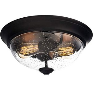 lot 67866 image: Prominence Home 51381 Designer Series Flushmount Lighting, 13 Seeded Glass, Low Profile, Bronze