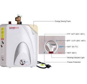lot 31488 image: Camplux ME25 2.5 Gallon Mini Tank Electric Water Heater with Cord Plug, 1.5 kW at 120 Volts