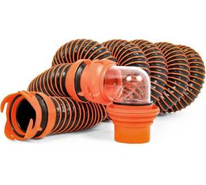 lot 31509 image: Camco RhinoEXTREME 15ft RV Sewer Hose Kit, Includes Swivel Fitting and Translucent Elbow with 4-In-1 Dump Station Fitting, Crush Resistant, Storage Caps Included - 39861