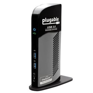lot 36597 image: Plugable USB 3.0 Universal Laptop Docking Station for Windows (Dual Video HDMI and DVIVGA, Gigabit Ethernet, Audio, 6 USB Ports)
