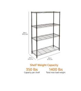 lot 36609 image: Amazon Basics 4-Shelf Adjustable, Heavy Duty Storage Shelving Unit (350 lbs loading capacity per shelf), Steel Organizer Wire Rack, Black (36L x 14W x 54H)