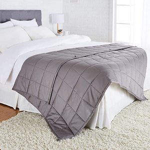 lot 49575 image: Amazon Basics All-Season Cotton Weighted Blanket - 20-Pound, 60 x 80 (FullQueen), Dark Gray