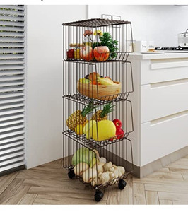 lot 49654 image: WHIFEA 4 Tier Metal Wire Basket with Wheels and Cover