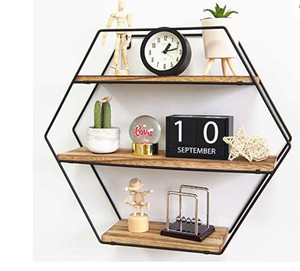 lot 49663 image: TFER Floating Shelves Wall Mounted Hanging Shelf Hexagon Rustic Farmhouse Shelves