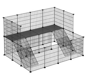 lot 49686 image: SONGMICS Pet Playpen, Small Animal Playpen, 1.5-Level Metal Mesh Fence with Ramps, Black, Model ULPI004B01
