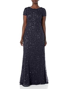lot 49742 image: Adrianna Papell womens Cap Sleeve All Over Beaded Gown Dress, Navy, 2 US