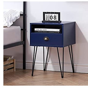 lot 49758 image: VECELO Nightstand EndSide Table with Drawer and Storage Shelf,Dark Blue