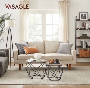 lot 24503 image: VASAGLE - Round Small Coffee Table with Steel Frame, (Set of 2)  Greige and Black - Retail $89.99