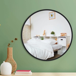 lot 24535 image: HIPTIS - 16 inch Black Frame Round Mirror - Retail $39.99