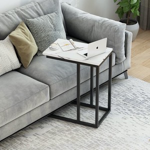 lot 24571 image: WUGO - Sofa Side End Table,C Shaped Small Table - White - Retail $43.99