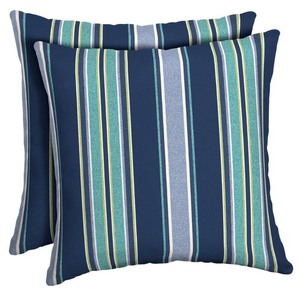 lot 24581 image: Arden Selections - Sapphire Aurora Stripe 16 x 16 in. Outdoor Toss Pillow (Set of 2) - Retail $33.72
