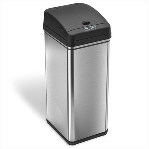 lot 24587 image: iTouchless - 13-Gal. Touchless Trash Can - Stainless SteelBlack - Retail $91.48