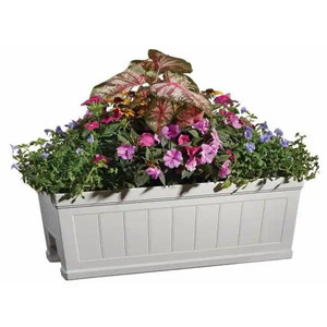 lot 24453 image: Hanover - 27 in. White Resin Beadboard Deck Rail Planter - Retail $26.98