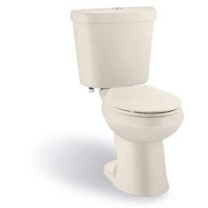 lot 24470 image: Glacier Bay - 2 piece 1.1 GPF1.6 GPF High Efficiency Dual Flush Elongated Toilet in Bone, Ivory - Retail $119.99