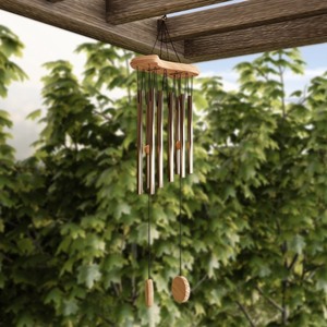 lot 24579 image: Pure Garden - 50-LG Metal &amp Wood Wind Chime-34.5 in. Tuned Metal Wind Chimes with Bronze Finish - Retail $35.99