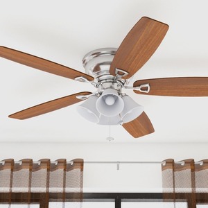 lot 24565 image: 52in.  Honeywell Glen Alden Brushed Nickel Hugger Ceiling Fan with 4 Light - Retail$105.48