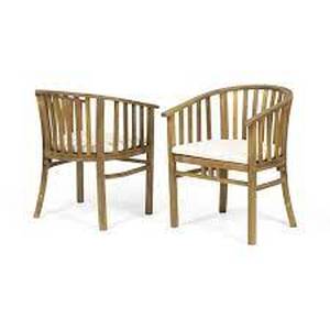 lot 25224 image: Delta Outdoor Patio Chairs - Teak Finish with Cream Cushions - Set of 2