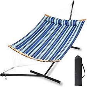 lot 25242 image: HemgFeng 2 Person Curved Bamboo Spreader Bar Hammock