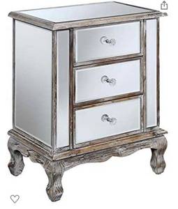 lot 7975 image: Convenience Concepts Gold Coast Vineyard 3 Drawer Mirrored End Table, Weathered White  Mirror