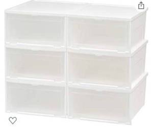 lot 7978 image: IRIS USA NSSb-W Front Entry Stacking Shoe Box, Wide, White, 6 Pack