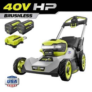 lot 8013 image: RYOBI 40V HP Brushless 21 in. Cordless Battery Walk Behind Dual-Blade Self-Propelled Mower