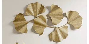 lot 8073 image: Martha Stewart Wall Art Living Room Decor Faye Metal Foil Ginkgo Leaf Large Home Accent Modern Inspired Dining, Bathroom Decoration Ready to Hang Ornament for Bedroom, 43W x 23.5H x 1.6D, Gold