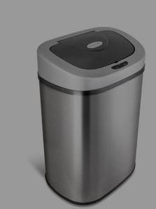 lot 7962 image: NINESTARS Automatic Touchless Infrared Motion Sensor Trash Can with Stainless Steel Base & Oval, SilverBlack Lid, 21 Gal