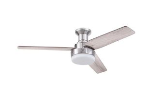 lot 8051 image: Harbor Breeze Mac II 52-in Brushed Nickel Color-changing Indoor Flush Mount Ceiling Fan with Light Remote (3-Blade)
