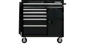 lot 24450 image: Husky (41 in. W x 24.5 in D)  Standard Duty 6-Drawer Rolling Tool Chest Side Table in Gloss Black (Bottom) - Retail $452.00