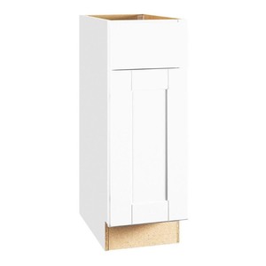 lot 24604 image: Hampton Bay - Shaker Satin White Stock Assembled Base Kitchen Cabinet with Ball-Bearing Drawer Glides (12 in. x 34.5 in. x 24 in.) - Retail
