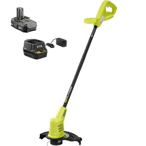 lot 24645 image: RYOBI 18-Volt ONE Lithium-Ion Cordless String Trimmer with 1.5 Ah Battery and Charger Included - Retail $94.99